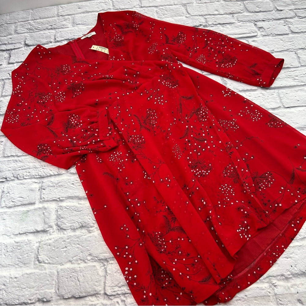 NWT Madewell Hazelwood Red Wrap Front Dress Size 14 Chiffon Beaded